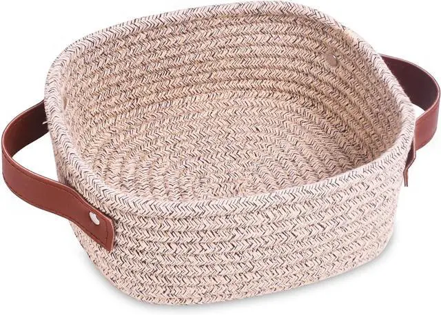 Main image of ABenkle Small Storage Basket, Mini Baskets, Cute Rope Woven Baskets for Organizing, Square Shelf Storage with Handle, Boho Decorative Toy Bin for Nursery, Spa, Empty Gift Basket - XS, Mixed Brown