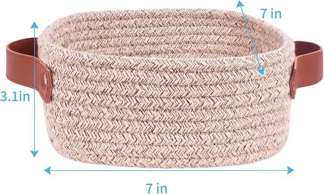 Alt view image 2 of 7 - ABenkle Small Storage Basket, Mini Baskets, Cute Rope Woven Baskets for Organizing, Square Shelf Storage with Handle, Boho Decorative Toy Bin for Nursery, Spa, Empty Gift Basket - XS, Mixed Brown