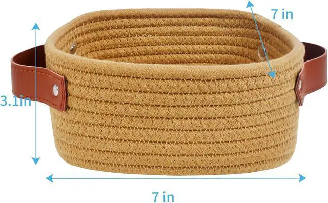 Alt view image 2 of 5 - ABenkle Small Storage Basket, Mini Baskets, Cute Rope Woven Baskets for Organizing, Square Shelf Storage with Handle, Boho Decorative Toy Bin for Nursery, Spa, Empty Gift Basket - XS, Brown