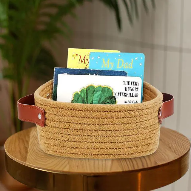 Alt view image 3 of 5 - ABenkle Small Storage Basket, Mini Baskets, Cute Rope Woven Baskets for Organizing, Square Shelf Storage with Handle, Boho Decorative Toy Bin for Nursery, Spa, Empty Gift Basket - XS, Brown