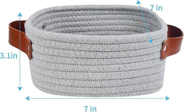 Alt view image 2 of 5 - ABenkle Small Storage Basket, Mini Baskets, Cute Rope Woven Baskets for Organizing, Square Shelf Storage with Handle, Boho Decorative Toy Bin for Nursery, Spa, Empty Gift Basket - XS,Grey