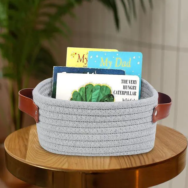 Alt view image 3 of 5 - ABenkle Small Storage Basket, Mini Baskets, Cute Rope Woven Baskets for Organizing, Square Shelf Storage with Handle, Boho Decorative Toy Bin for Nursery, Spa, Empty Gift Basket - XS,Grey