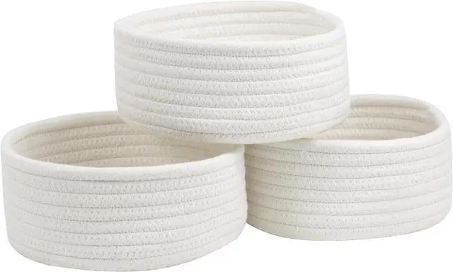 Main image of 3 Pack Small Woven Cotton Rope Baskets for Organizing, White