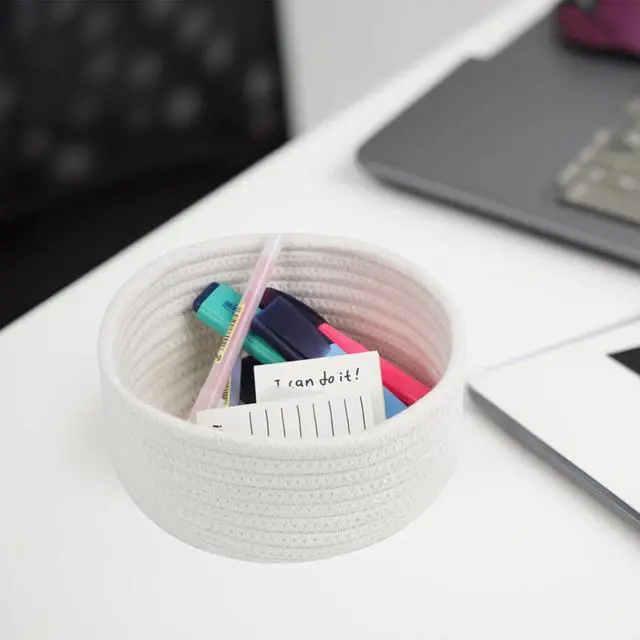 Alt view image 2 of 6 - 3 Pack Small Woven Cotton Rope Baskets for Organizing, White