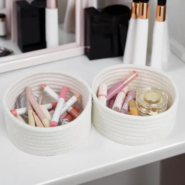 Alt view image 3 of 6 - 3 Pack Small Woven Cotton Rope Baskets for Organizing, White