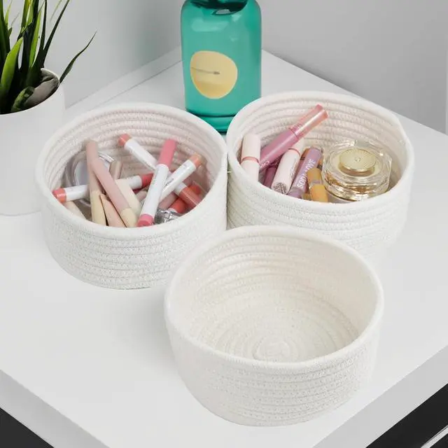 Alt view image 5 of 6 - 3 Pack Small Woven Cotton Rope Baskets for Organizing, White
