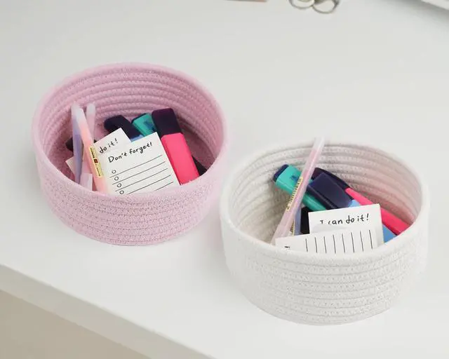 Alt view image 6 of 6 - 3 Pack Small Woven Cotton Rope Baskets for Organizing, White