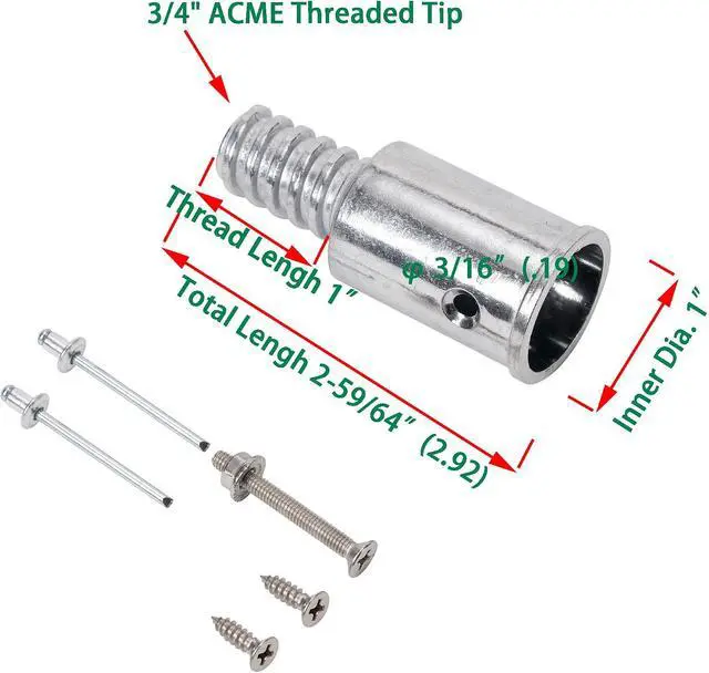 Alt view image 2 of 7 - (2-Pack) 1" Threaded Tips Replacement for Extension Poles Repairing, Push Broom Handle Threaded End