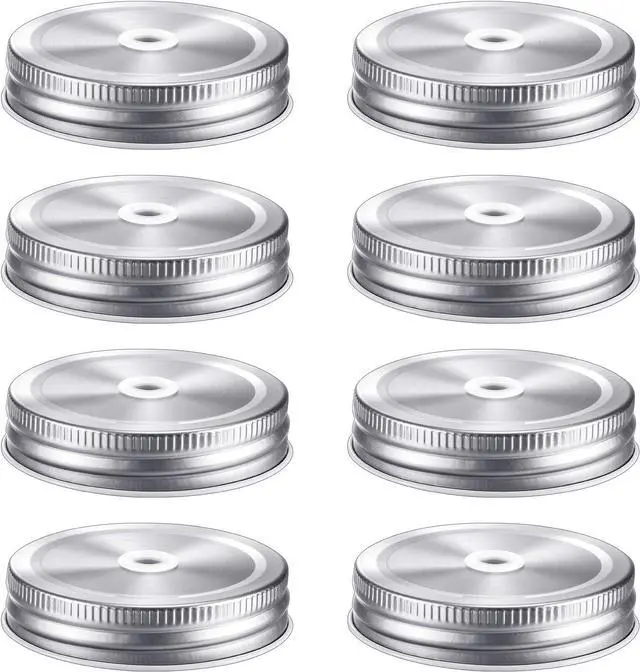Main image of Mudder 8 Pcs Metal Mason Jar Lids with Straw Hole 2.7 Inch,Silver