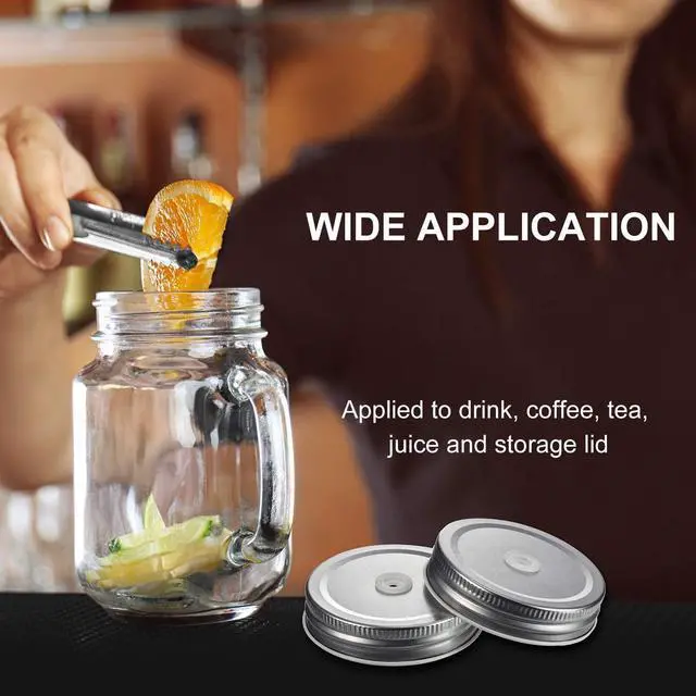 Alt view image 3 of 7 - Mudder 8 Pcs Metal Mason Jar Lids with Straw Hole 2.7 Inch,Silver
