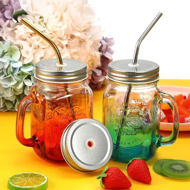 Alt view image 4 of 7 - Mudder 8 Pcs Metal Mason Jar Lids with Straw Hole 2.7 Inch,Silver
