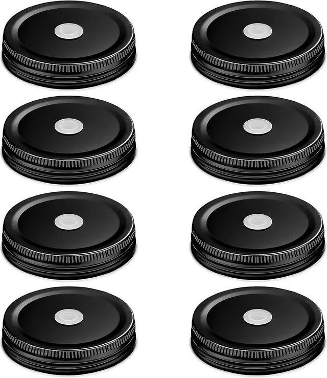 Main image of Mudder 8 Pcs Metal Mason Jar Lids with Straw Hole 2.7 Inch,Black