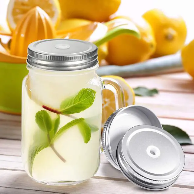 Alt view image 7 of 7 - Mudder 8 Pcs Metal Mason Jar Lids with Straw Hole 2.7 Inch,Silver