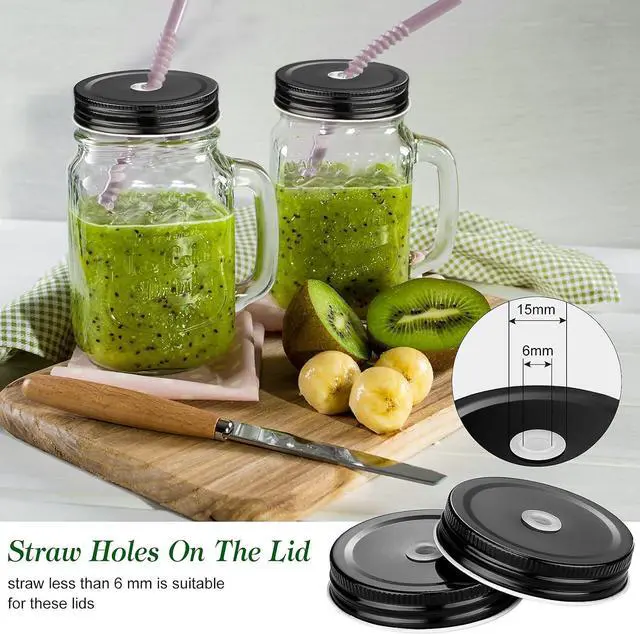 Alt view image 4 of 7 - Mudder 8 Pcs Metal Mason Jar Lids with Straw Hole 2.7 Inch,Black