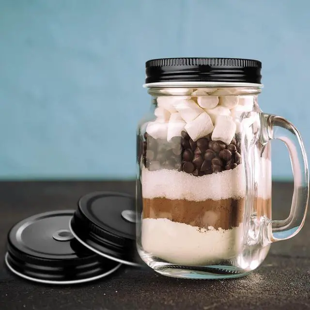 Alt view image 5 of 7 - Mudder 8 Pcs Metal Mason Jar Lids with Straw Hole 2.7 Inch,Black