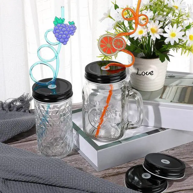 Alt view image 6 of 7 - Mudder 8 Pcs Metal Mason Jar Lids with Straw Hole 2.7 Inch,Black