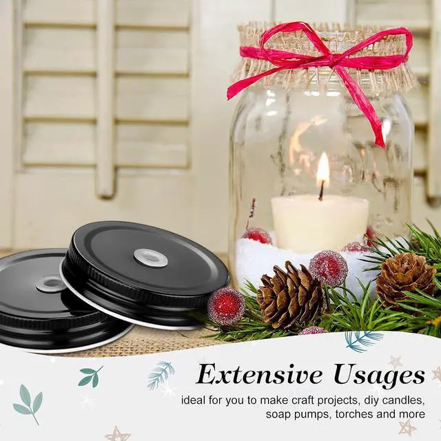 Alt view image 7 of 7 - Mudder 8 Pcs Metal Mason Jar Lids with Straw Hole 2.7 Inch,Black