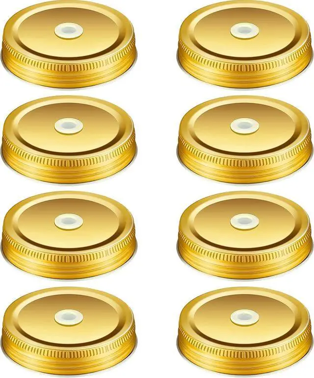 Main image of Mudder 8 Pcs Metal Mason Jar Lids with Straw Hole 2.7 Inch,Gold