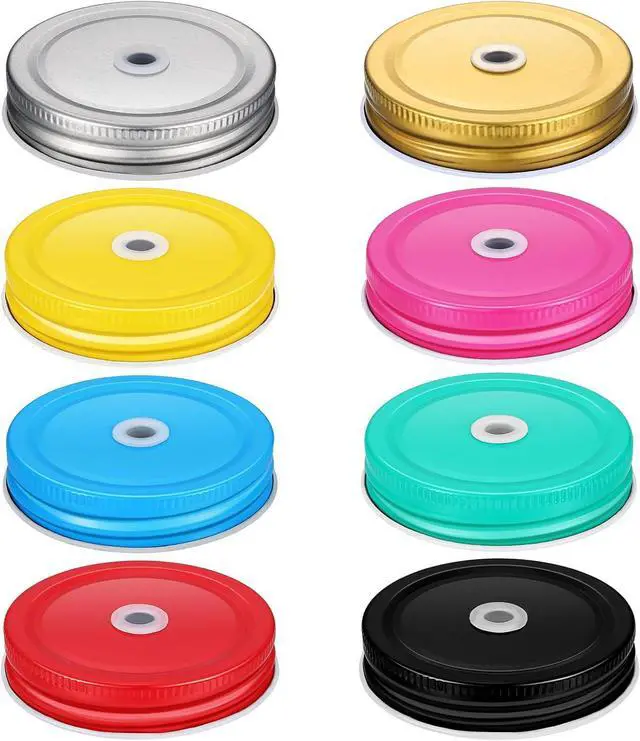 Main image of Mudder 8 Pcs Metal Mason Jar Lids with Straw Hole 2.7 Inch,Multicolor