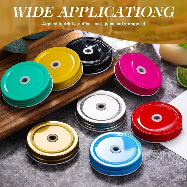 Alt view image 3 of 6 - Mudder 8 Pcs Metal Mason Jar Lids with Straw Hole 2.7 Inch,Multicolor