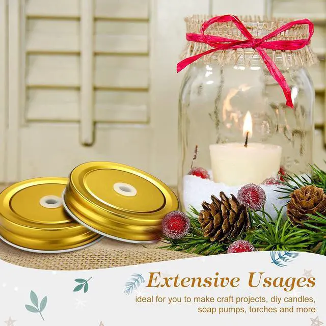 Alt view image 6 of 6 - Mudder 8 Pcs Metal Mason Jar Lids with Straw Hole 2.7 Inch,Gold