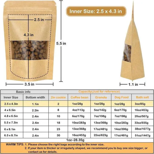 Alt view image 2 of 7 - 50 Pack Kraft Resealable Bags with Window for Storage (2.5 x 4.3 Inches)