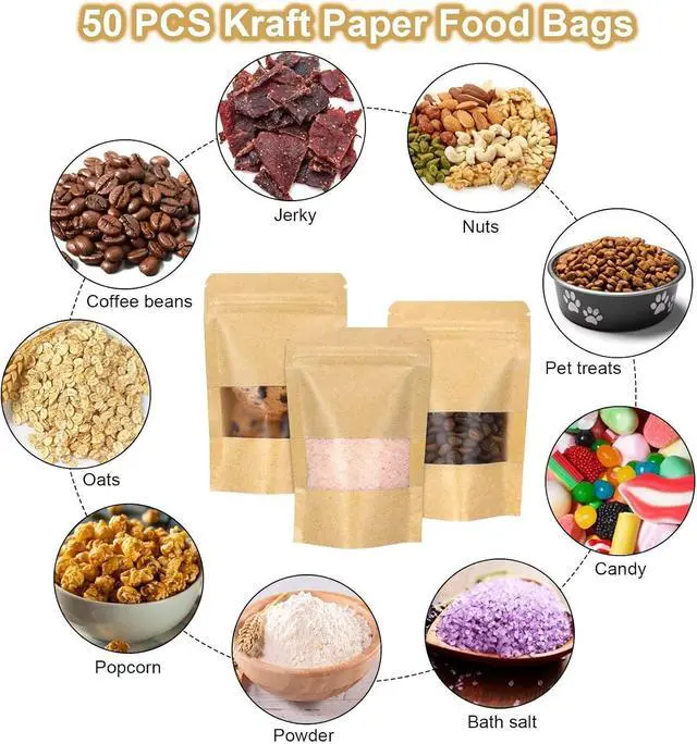 Alt view image 4 of 7 - 50 Pack Kraft Resealable Bags with Window for Storage (2.5 x 4.3 Inches)