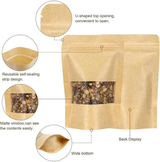 Alt view image 4 of 6 - 50 Pack Kraft Resealable Bags with Window for Storage (4 x 6.5 Inches)