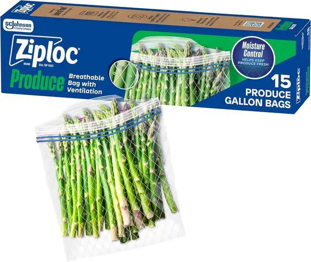 Main image of Ziploc Food Storage Produce Bags, Seal Top to Keep and Control Moisture, 15 Bags Total