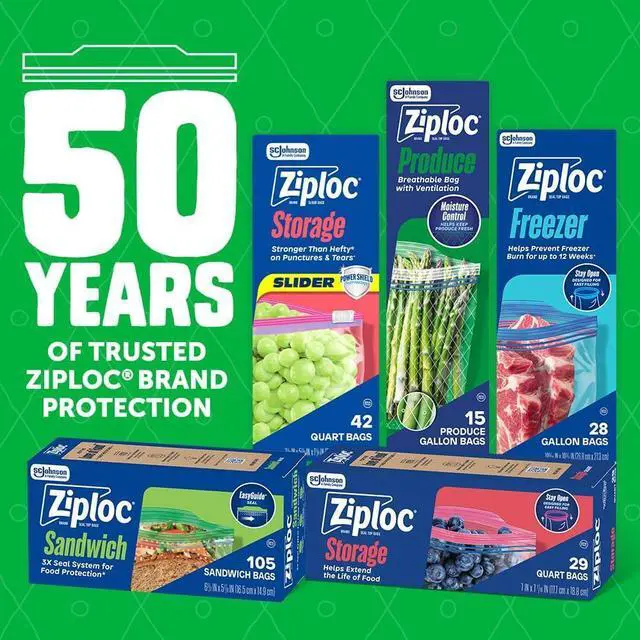 Alt view image 7 of 7 - Ziploc Food Storage Produce Bags, Seal Top to Keep and Control Moisture, 15 Bags Total