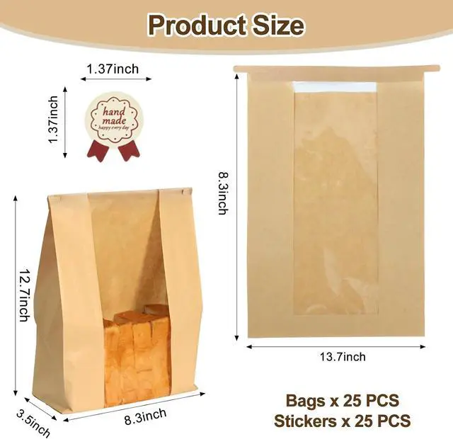 Alt view image 4 of 7 - WIKDAY 25PCS Sourdough Bread Bags with Window for Homemade Bread Paper