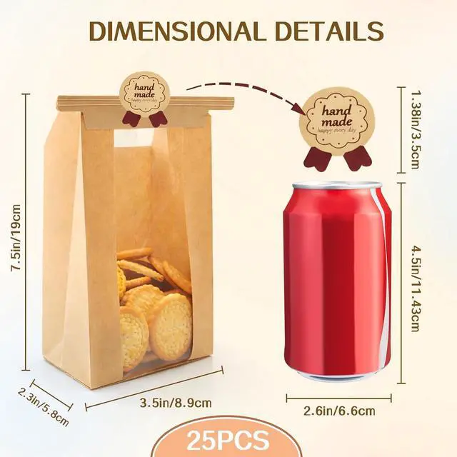 Alt view image 2 of 7 - WIKDAY Paper Cookie Bags with Window 25PCS Small Treat Bread Bakery Bags