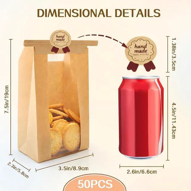 Alt view image 2 of 7 - WIKDAY Paper Cookie Bags with Window 50PCS Small Treat Bread Bakery Bags