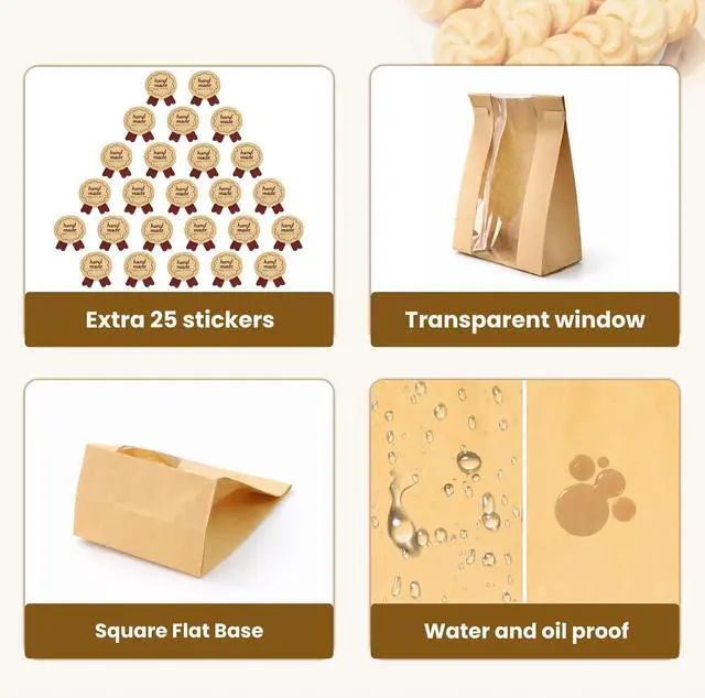 Alt view image 5 of 7 - WIKDAY Paper Cookie Bags with Window 25PCS Small Treat Bread Bakery Bags