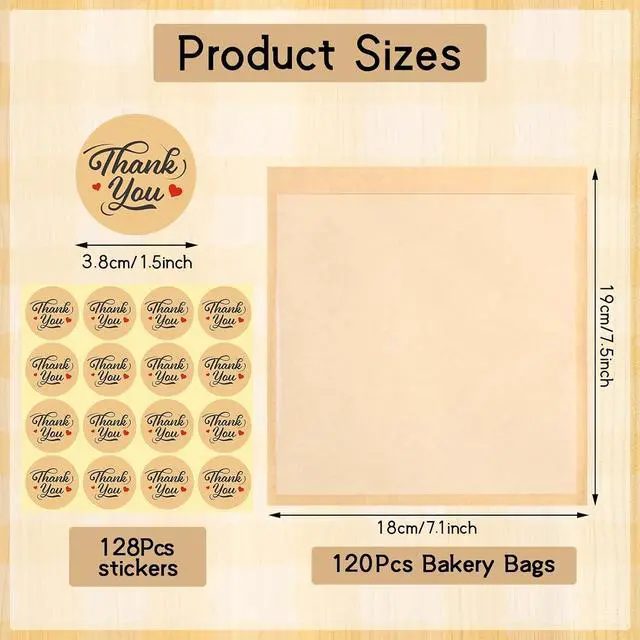 Alt view image 2 of 6 - 120 Pack Cookie Bags with Stickers, 7.1×7.5 In Paper Bakery Bags with Seal