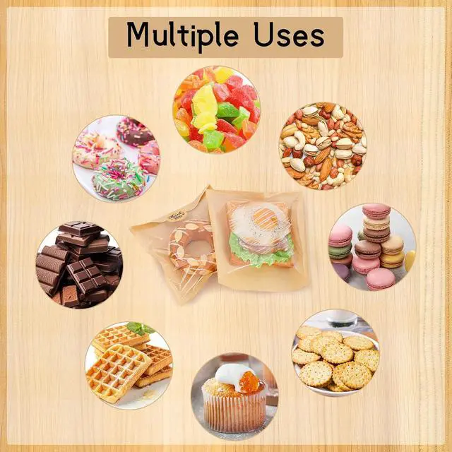 Alt view image 5 of 6 - 120 Pack Cookie Bags with Stickers, 7.1×7.5 In Paper Bakery Bags with Seal