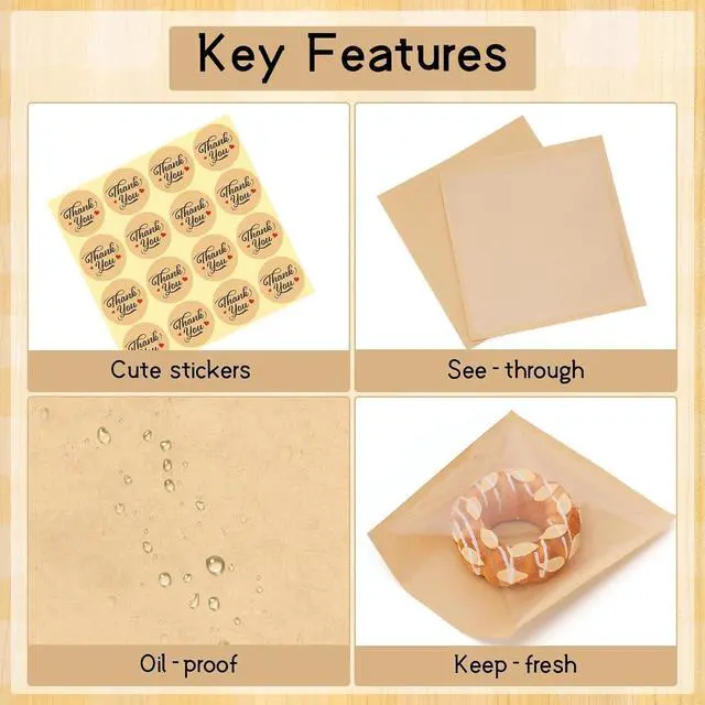 Alt view image 3 of 6 - 120 Pack Cookie Bags with Stickers, 7.1×7.5 In Paper Bakery Bags with Seal