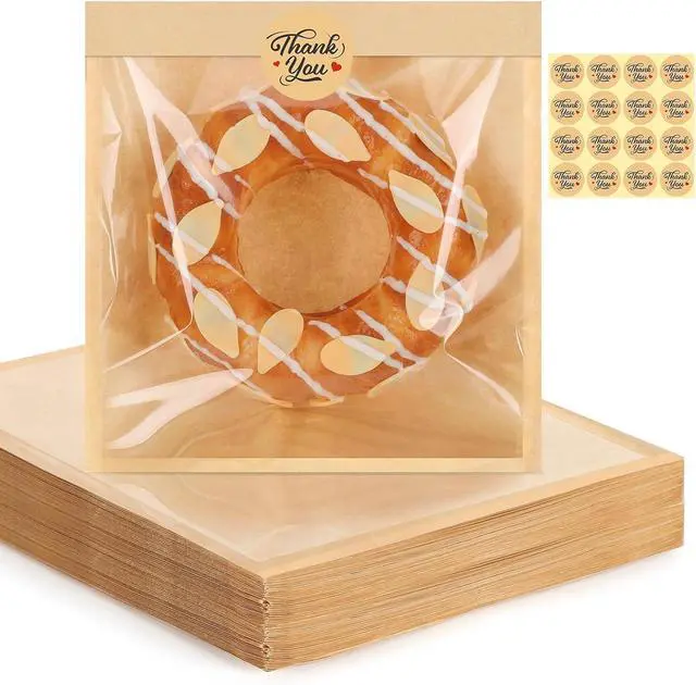 Main image of 120 Pack Cookie Bags with Stickers, 7.1×7.5 In Paper Bakery Bags with Seal