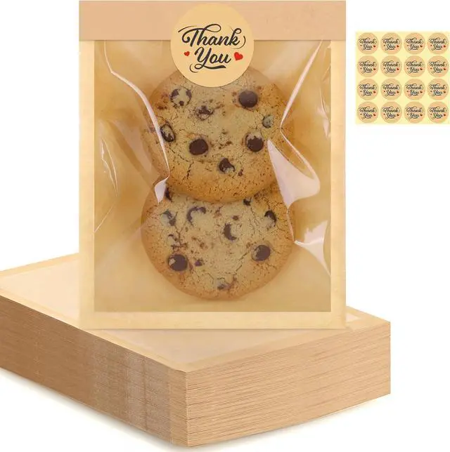 Main image of 120 Pack Cookie Bags with Stickers, 5.1×7.5 In Paper Bakery Bags with Seal