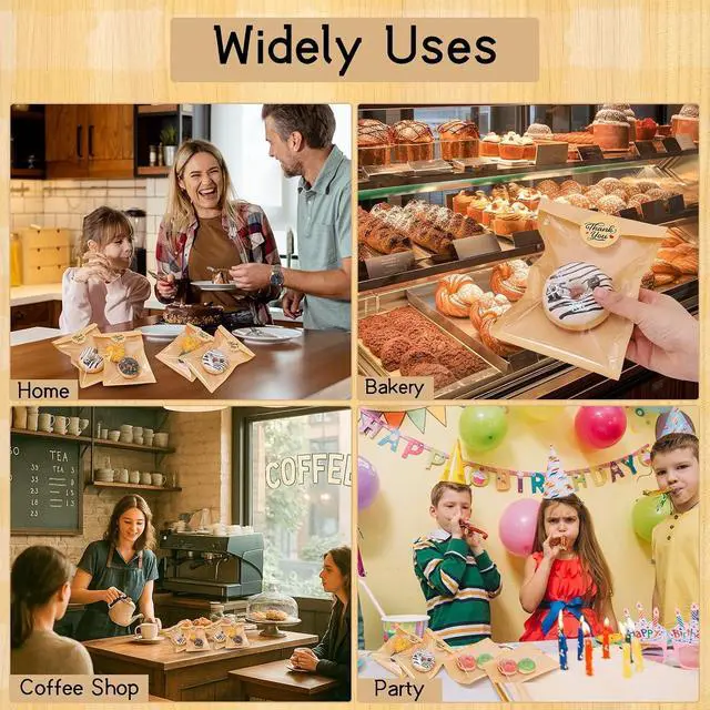 Alt view image 6 of 6 - 120 Pack Cookie Bags with Stickers, 5.1×7.5 In Paper Bakery Bags with Seal