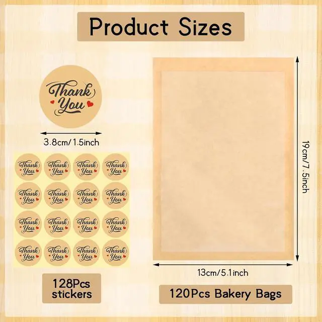Alt view image 2 of 6 - 120 Pack Cookie Bags with Stickers, 5.1×7.5 In Paper Bakery Bags with Seal