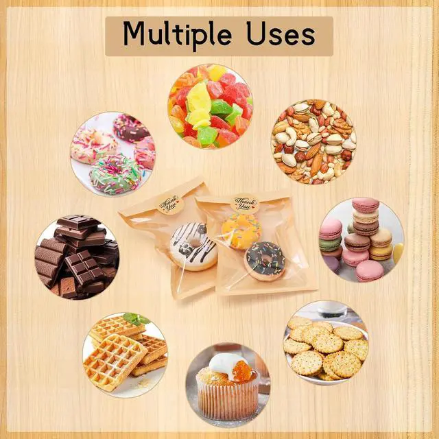 Alt view image 5 of 6 - 120 Pack Cookie Bags with Stickers, 5.1×7.5 In Paper Bakery Bags with Seal