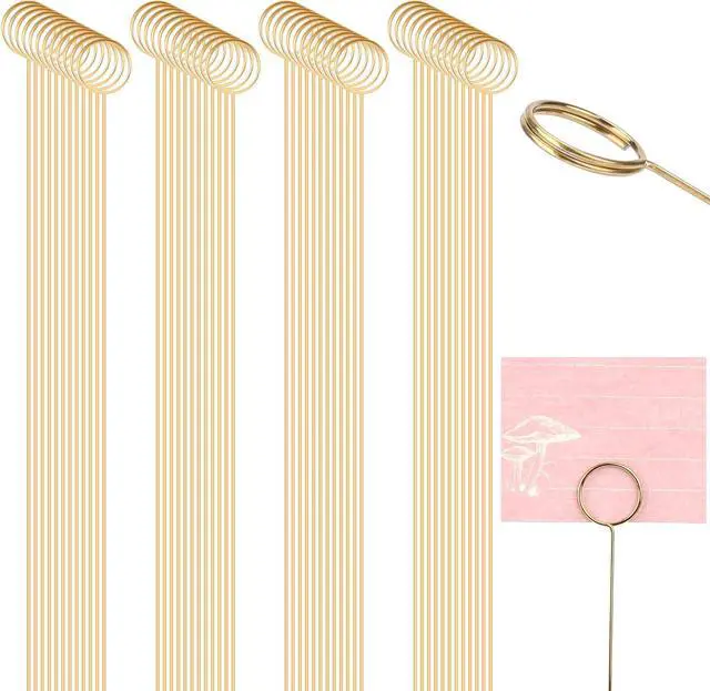 Main image of KALIONE 60Pcs Metal Wire Floral Place Card Holder Picks, 12inch Gold Place Card Holder, Photo Memo Holder Pick Stick, Gold Round Photo Stick Clip, Gift Card Holder for Wedding and Party