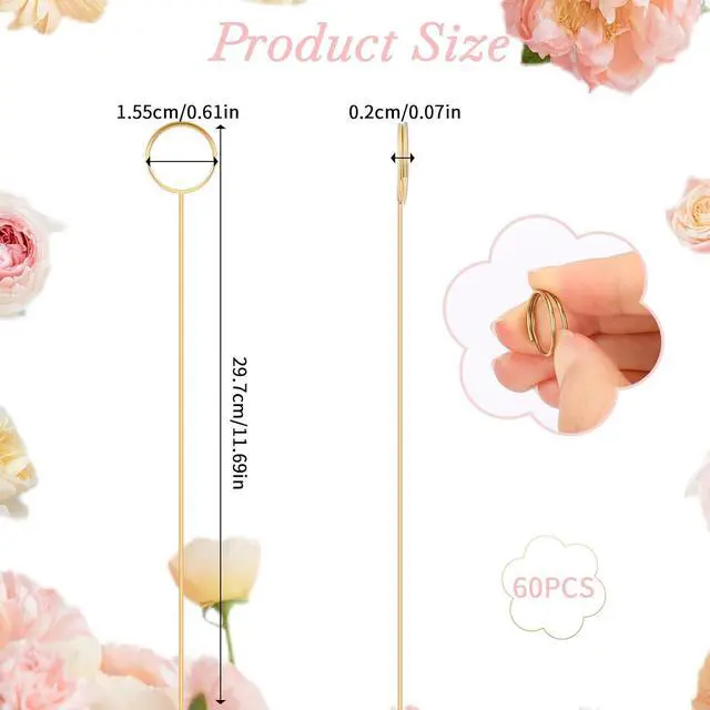 Alt view image 2 of 7 - KALIONE 60Pcs Metal Wire Floral Place Card Holder Picks, 12inch Gold Place Card Holder, Photo Memo Holder Pick Stick, Gold Round Photo Stick Clip, Gift Card Holder for Wedding and Party