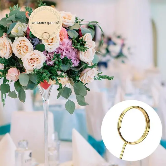 Alt view image 4 of 7 - KALIONE 60Pcs Metal Wire Floral Place Card Holder Picks, 12inch Gold Place Card Holder, Photo Memo Holder Pick Stick, Gold Round Photo Stick Clip, Gift Card Holder for Wedding and Party