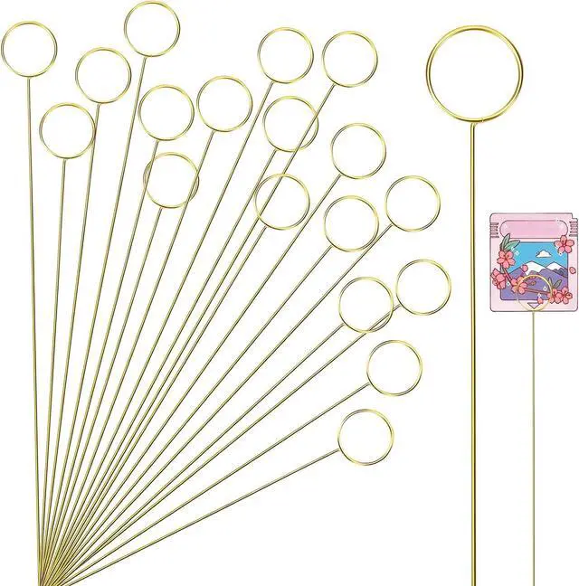Main image of 20Pcs Place Card Holder, Metal Floral Place Card Holder, Gold Table Number Holders, Round Shape Flower Pick Clips, Gold Metal Card Picture Holder Pick, Floral Gift Card Holder Clips for Wedding P