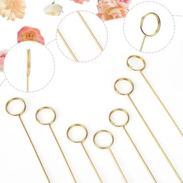 Alt view image 7 of 7 - KALIONE 60Pcs Metal Wire Floral Place Card Holder Picks, 12inch Gold Place Card Holder, Photo Memo Holder Pick Stick, Gold Round Photo Stick Clip, Gift Card Holder for Wedding and Party