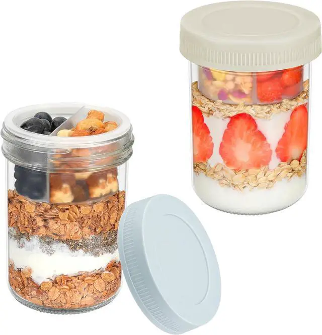 Main image of Xyptorix 2 Pack 16 oz Overnight Oats Jars with Airtight Lids, Divided Cups