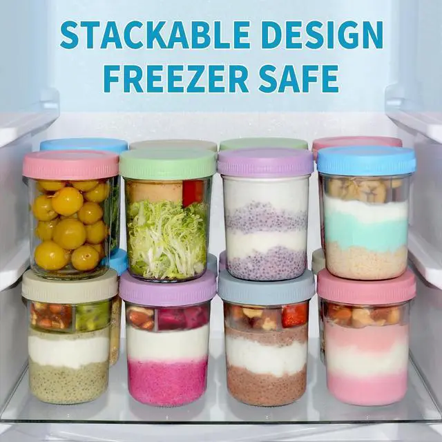 Alt view image 5 of 7 - Xyptorix 2 Pack 16 oz Overnight Oats Jars with Airtight Lids, Divided Cups