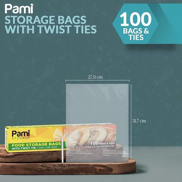 Alt view image 2 of 5 - PAMI Gallon Twist Tie Storage Bags 11x12.5 in,Disposable,Food Safe,100-Pack